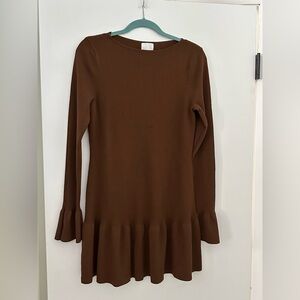 H&M Ribbed Brown Crewneck Top with Subtle Texture